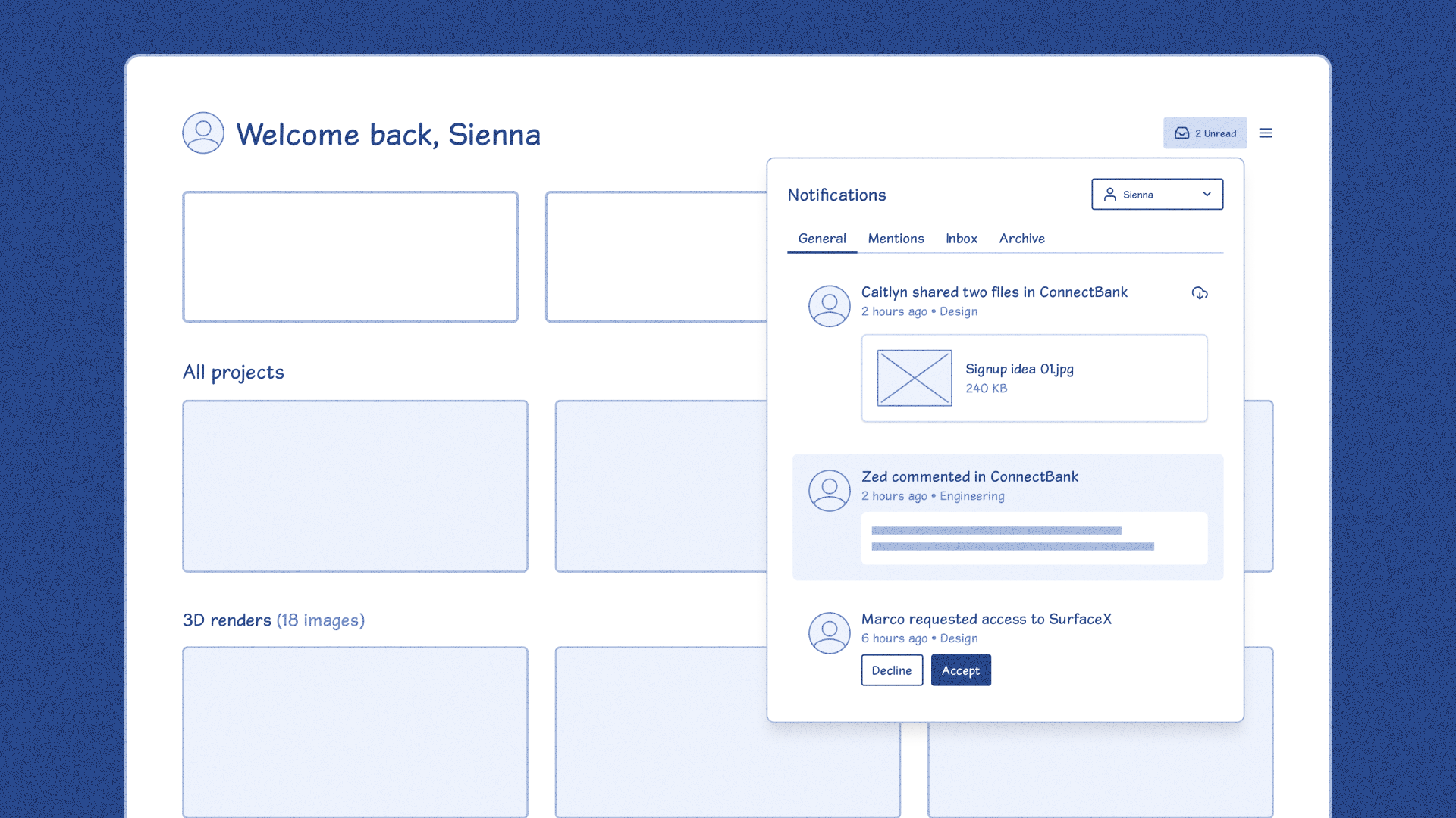 Example of a blueprint wireframe: quick to create, yet highly informative.