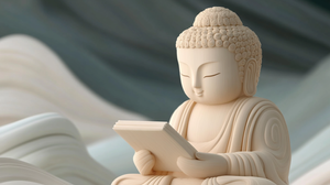 Happy and content tiny Buddha with a tiny brief.